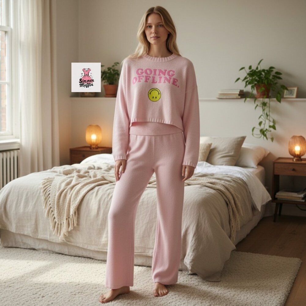Moon & Madison Pink "Going Offline" 2-Piece Knit Set - Women's Small